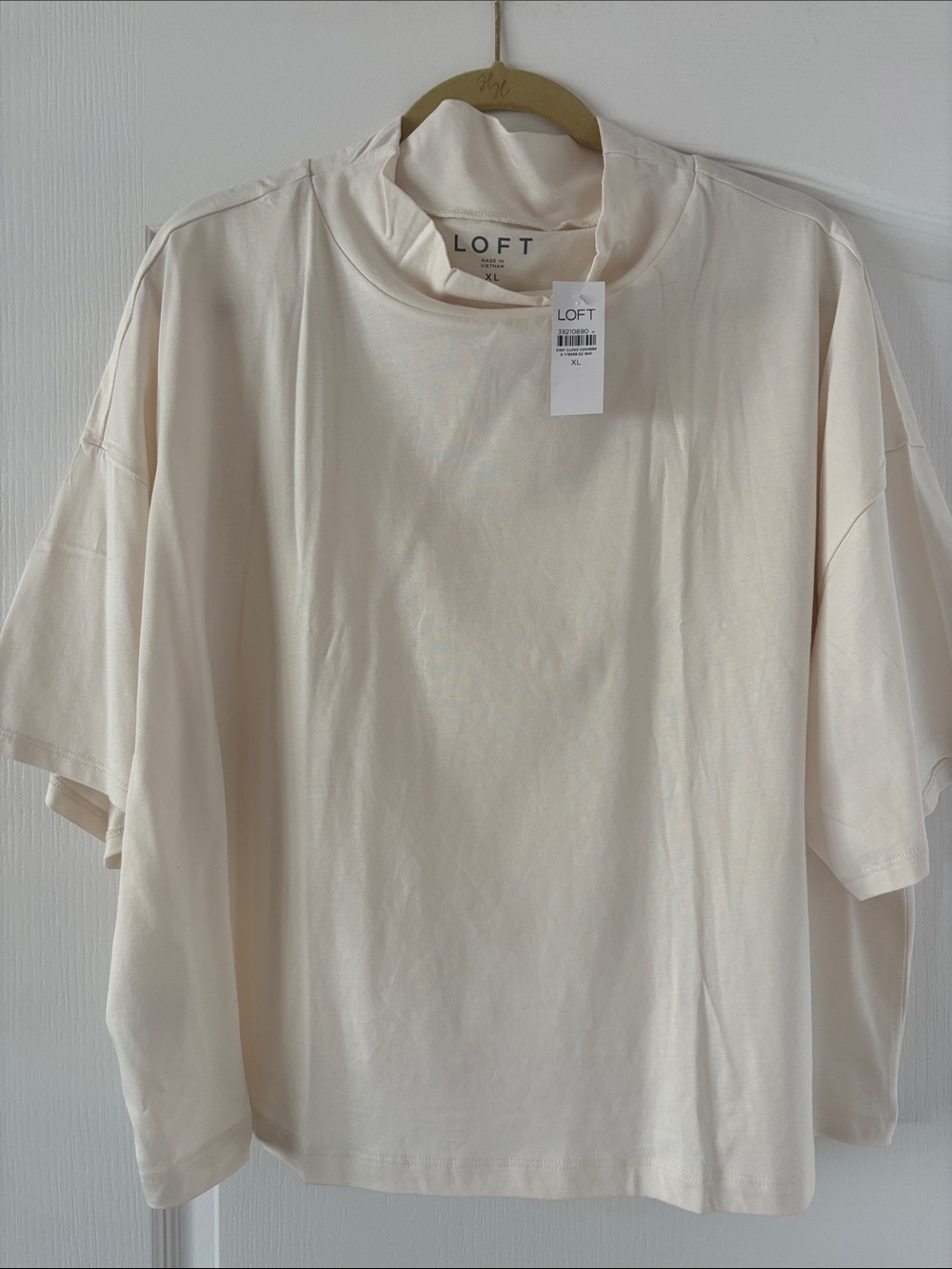 NWT LOFT Cream Mock Neck Oversized Short Sleeve Tee SIZE XL